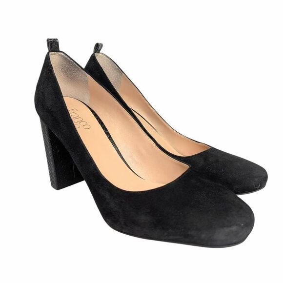 Franco Sarto Ingall black suede snakeskin accent block heel pumps women's 8.5 - Picture 2 of 8